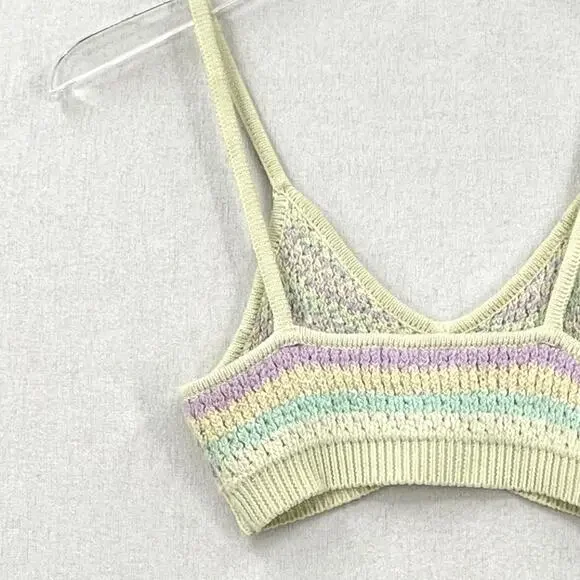 FOR LOVE AND LEMONS Corinna Bralette Womens Small Mint Sweater Knit Crop Chevron - Picture 6 of 16